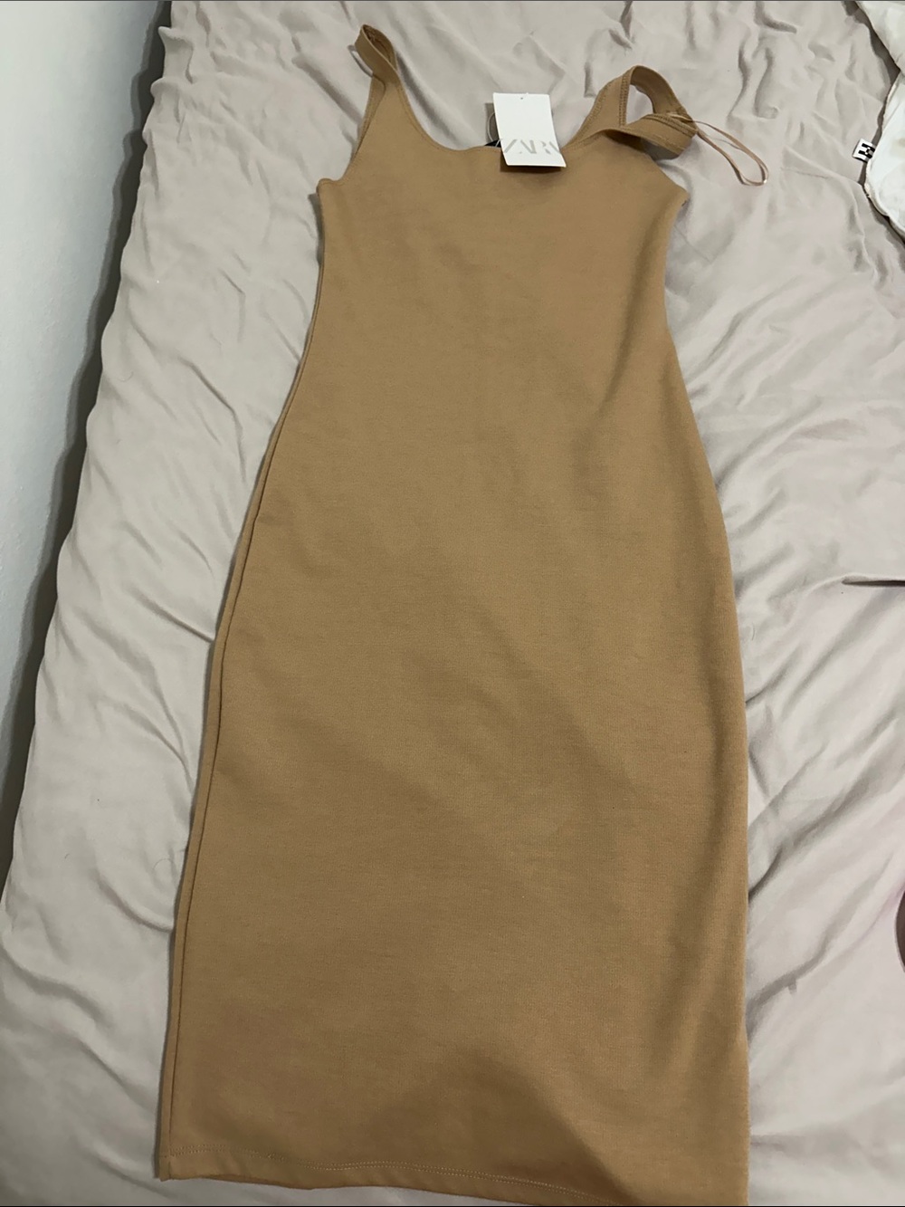 Zara Tan Ribbed Tank Midi Dress